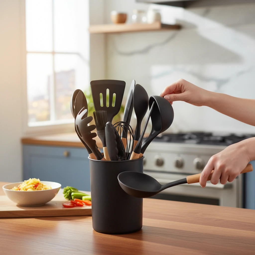 Premium Silicone Kitchen Utensil Set Bangladesh – Aminsuk WoodPro Kitchen Tools thumbnail 3