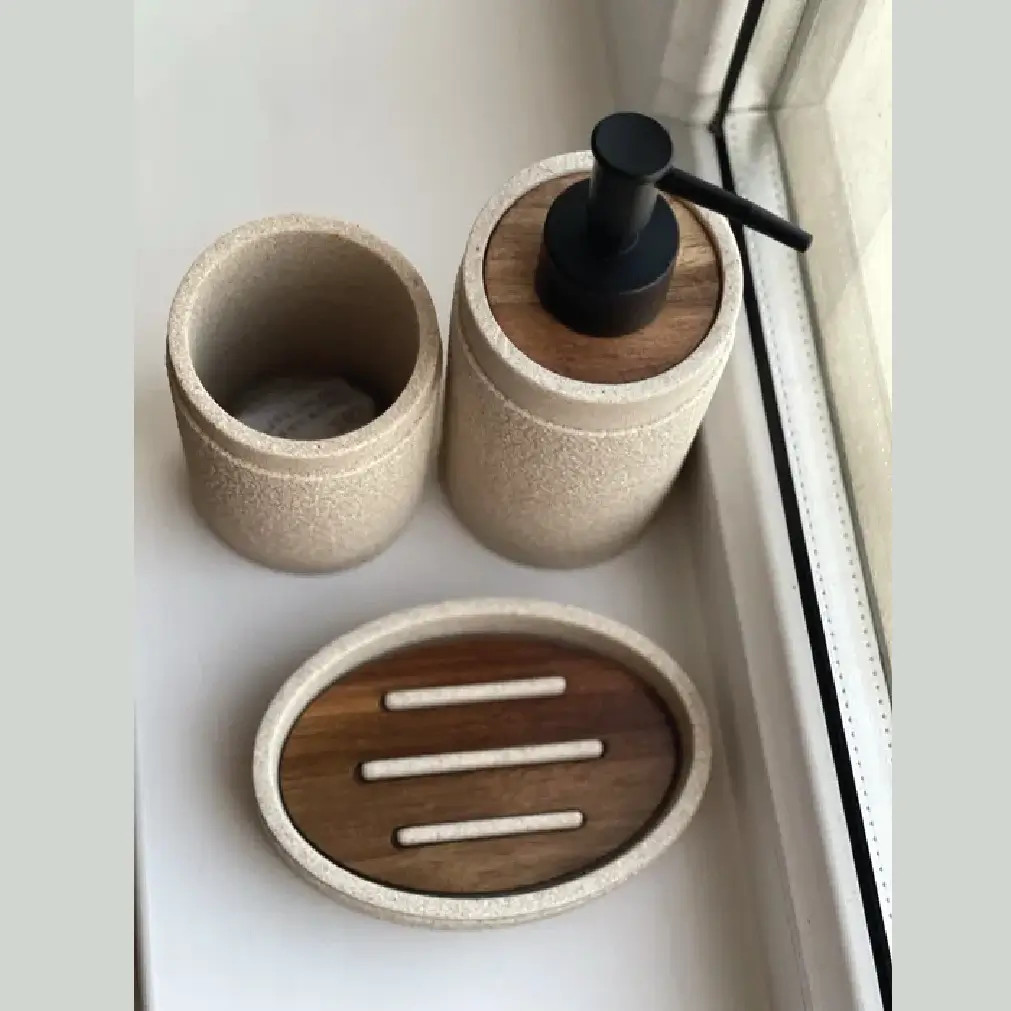 Beige Resin Bathroom Accessory Set – 3 Piece thumbnail 3