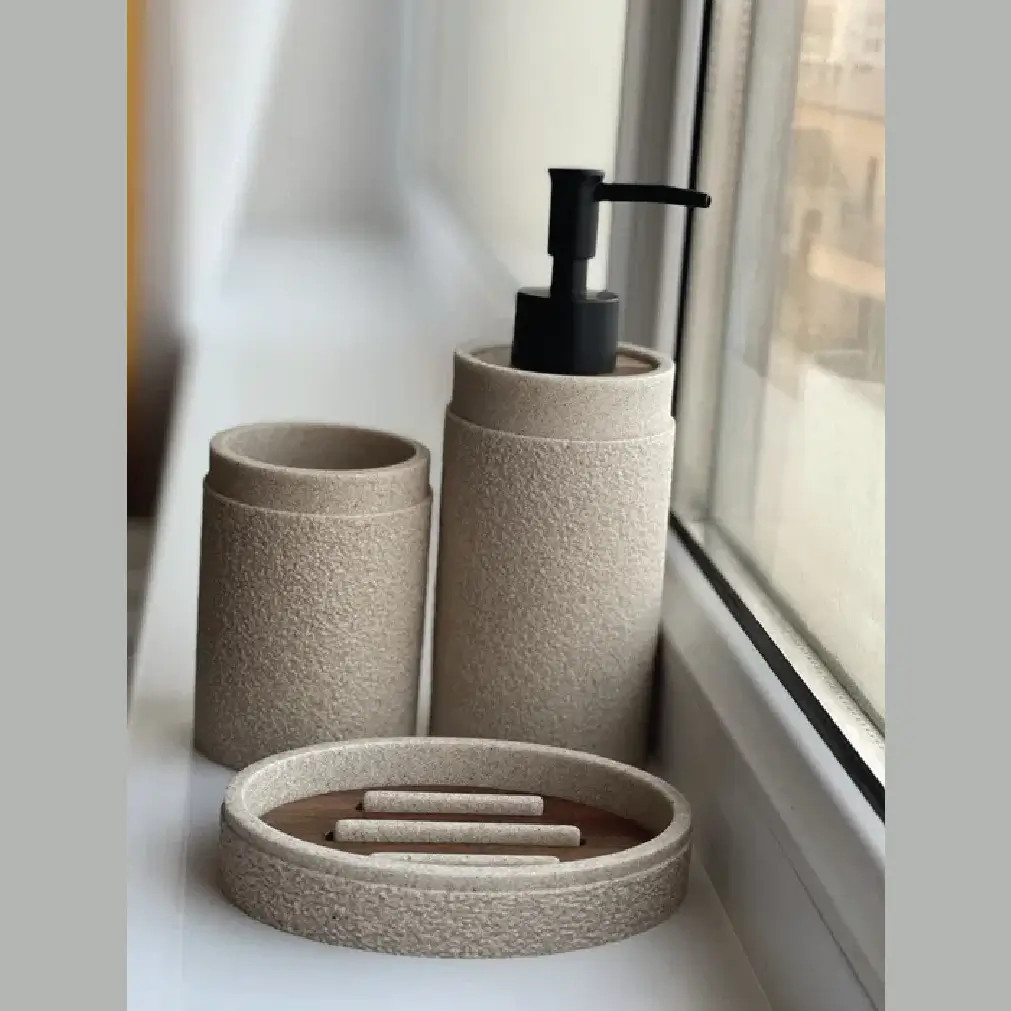 Beige Resin Bathroom Accessory Set – 3 Piece thumbnail 4