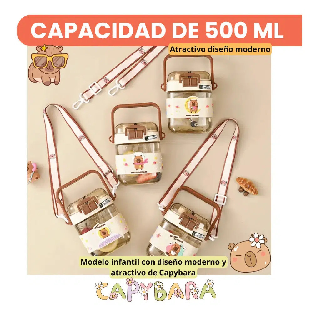 Capybara Kids Water Bottle 500ml BPA Free Double Spout thumbnail 1