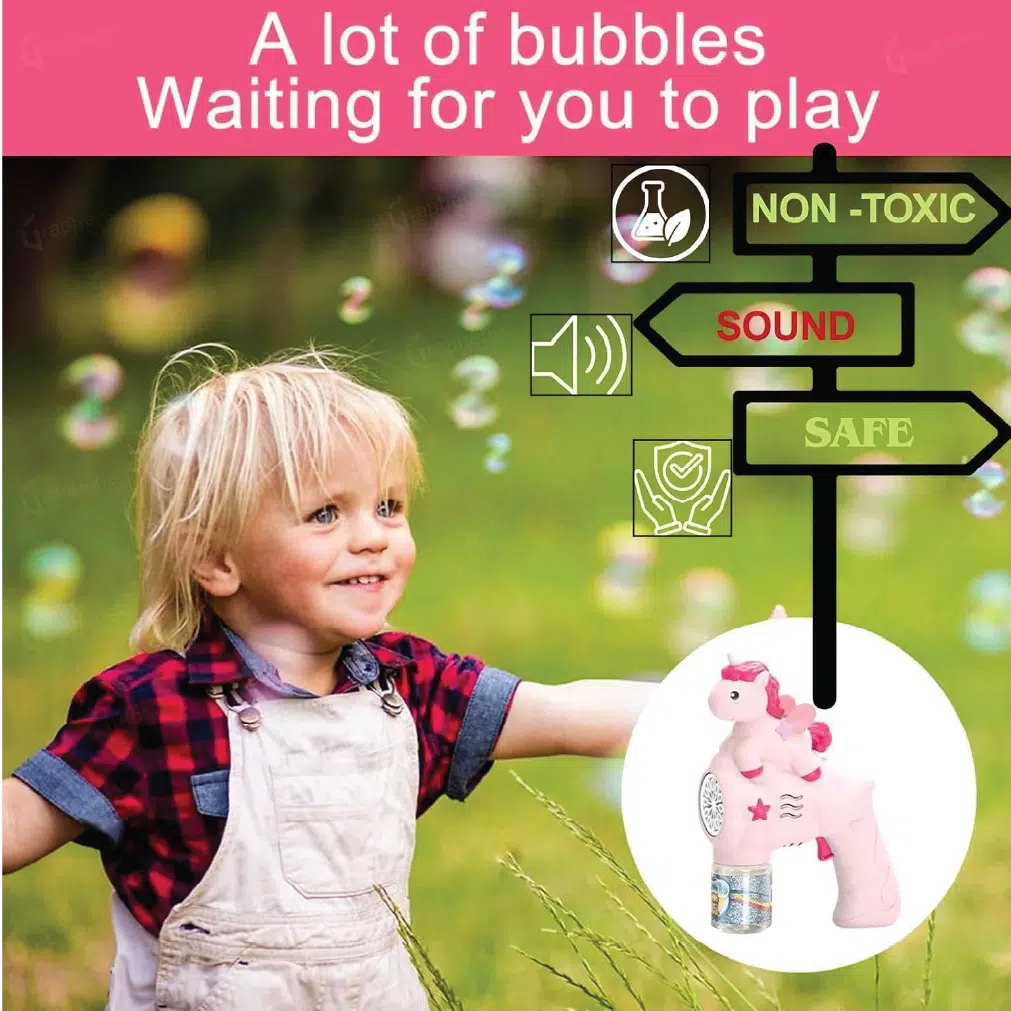 Unicorn Bubble Gun Machine for Kids – Automatic Light & Music Bubble Toy thumbnail 3