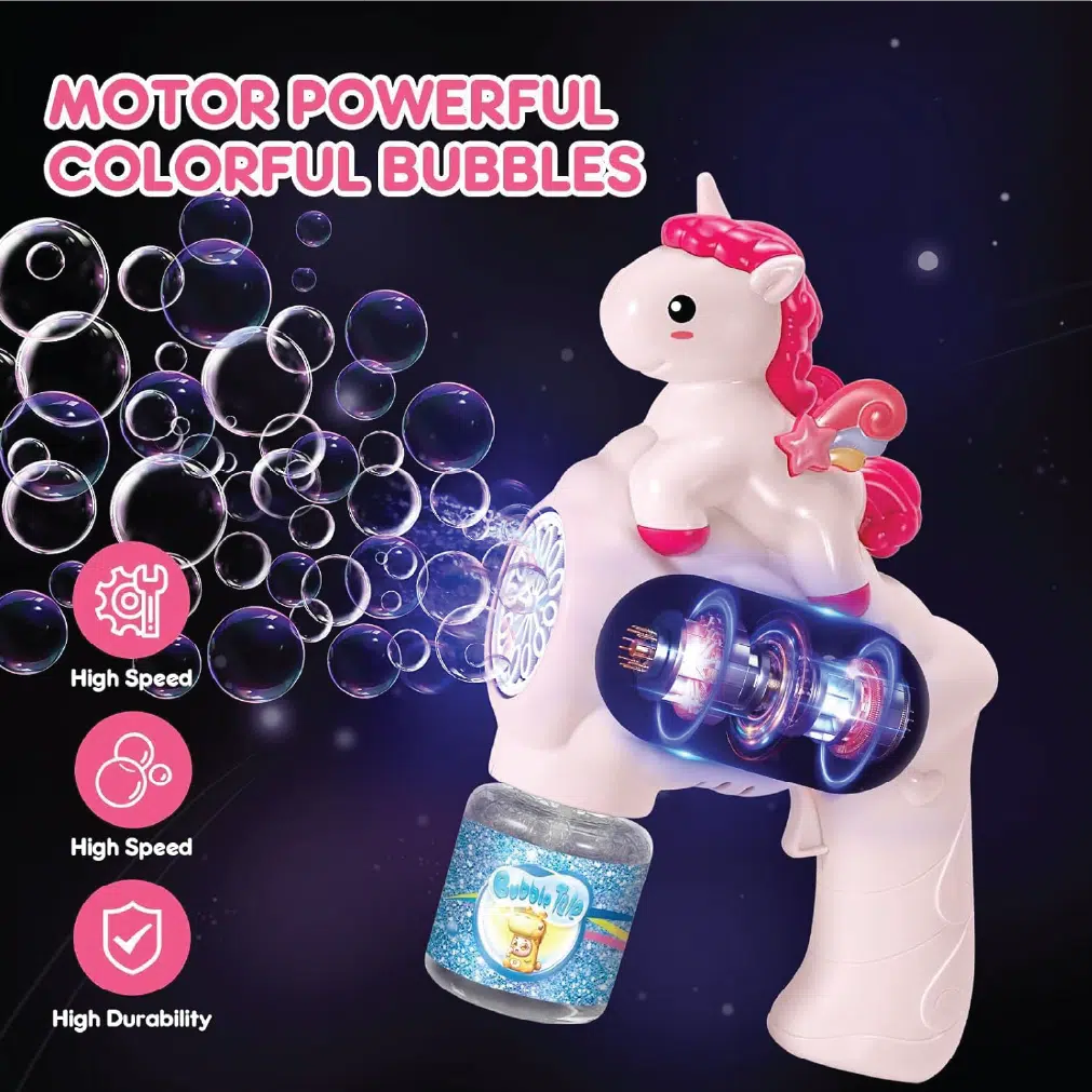 Unicorn Bubble Gun Machine for Kids – Automatic Light & Music Bubble Toy thumbnail 4