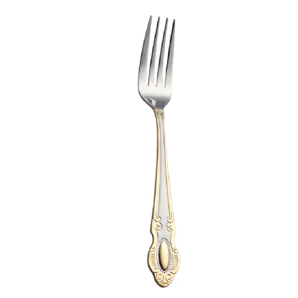 Gold finish stainless steel dinner fork set by Aminsuk
