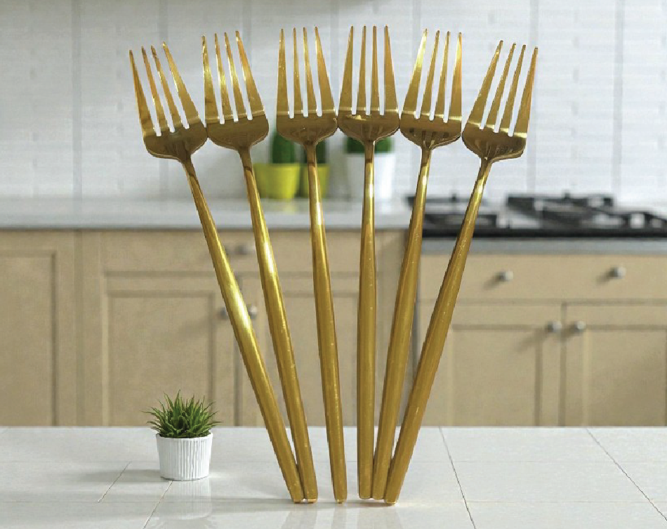 Luxury gold stainless steel fork set by Aminsuk