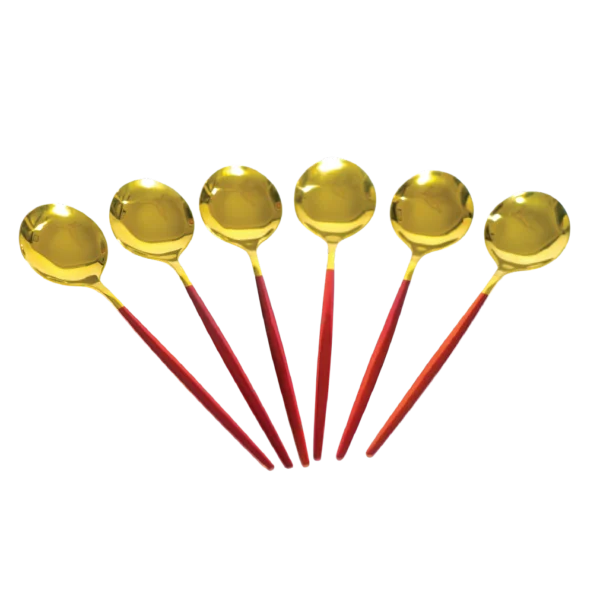 Aminsuk RoyalGold red handle gold plated stainless steel soup spoon set 6 pieces
