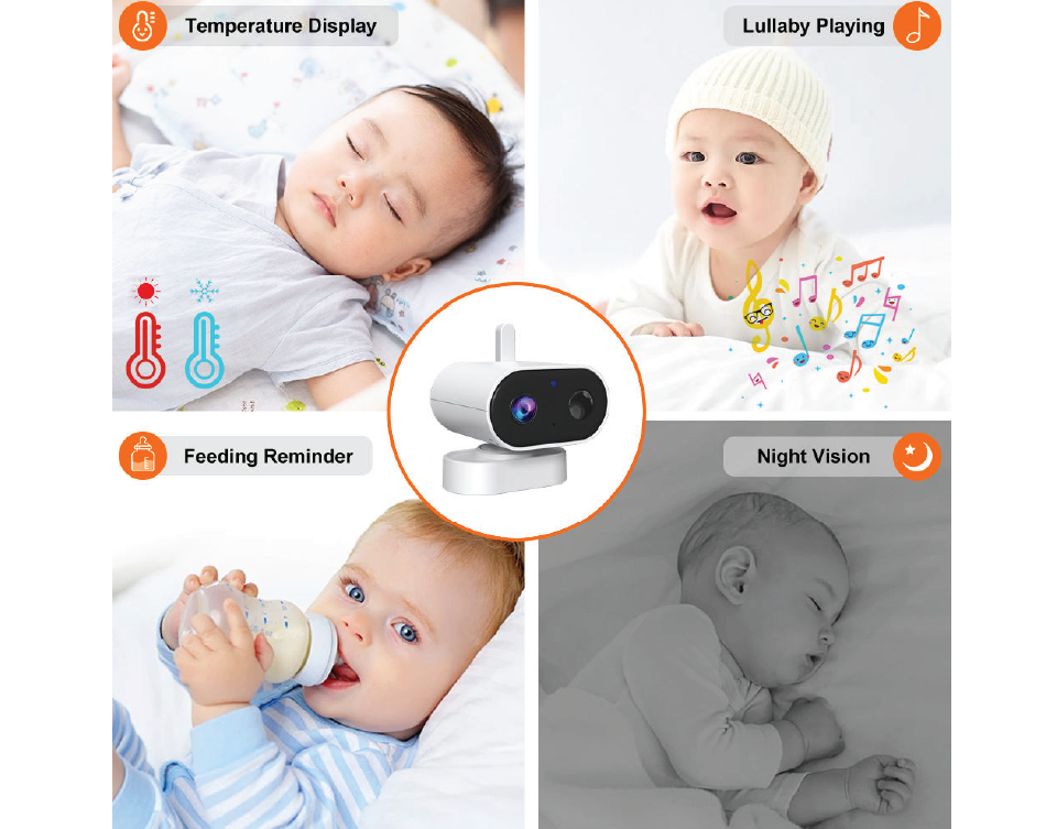 Complete baby monitor package with camera screen and adapters
